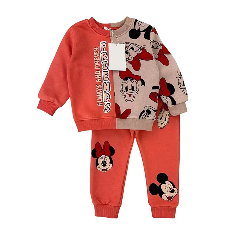 Spring Preppy Cartoon Set for Girls Ages 2-6 Baby Girl Toddler Cotton Mickey Mouse Set Winter Children's Fleece Warm Clothing