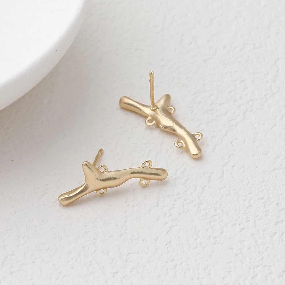 4PCS Dainty Deer Antler Design Ear Studs Earrings for Jewelry Making Findings DIY Brass 14k Gold Plated 24*10mm Accessories