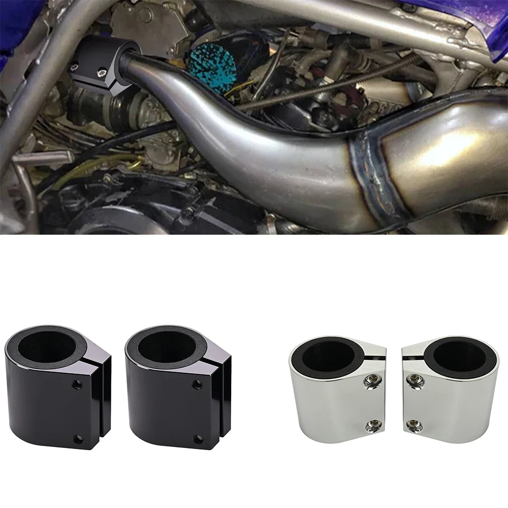 2PCS High Temperature Pipe Clamps Banshee Pipe Connectors Aluminum Silver Black For Yamaha Banshee 350 1987-2006