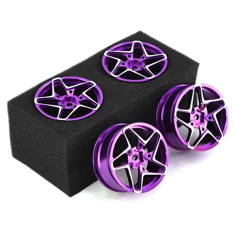 4Pcs 1/10 On-Road Drift Car 52MM Aluminum Alloy Metal Wheel Hub 1.9Inch Climb Car Wheel Rim for HSP Tamiya HPI,Purple