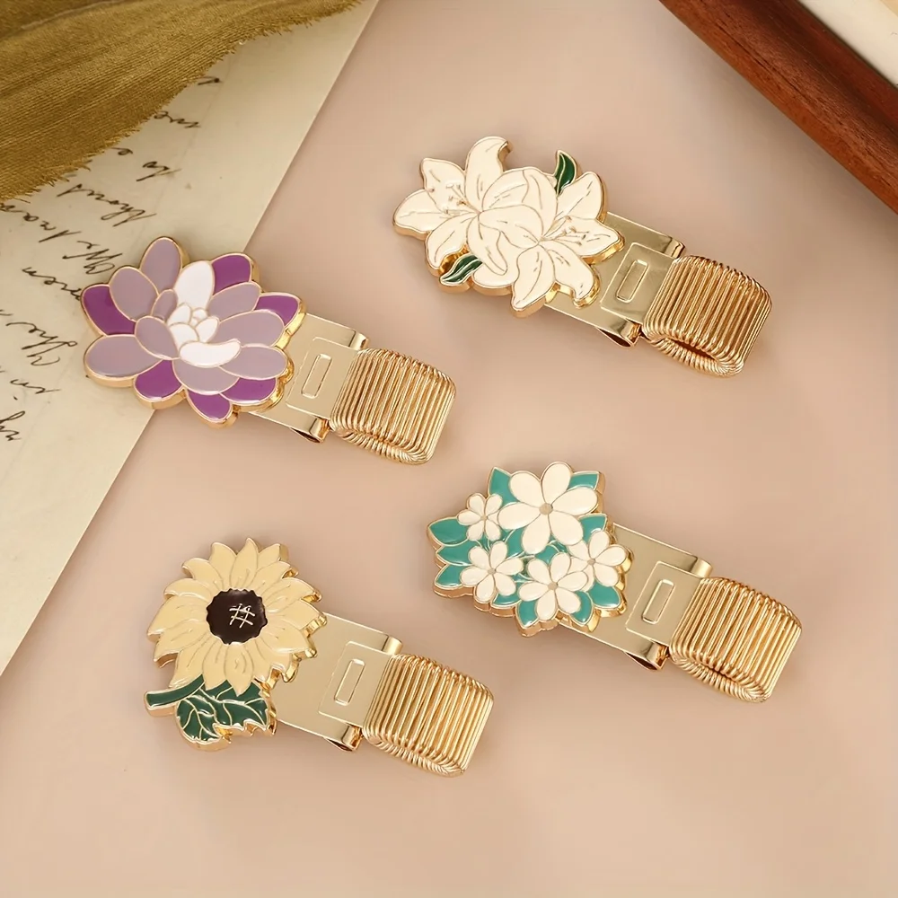 1pc Flower-themed Metal Pen Holder, Simple and Creative Retro Pen Holder, Hand-held Notebook, Student School Supplies