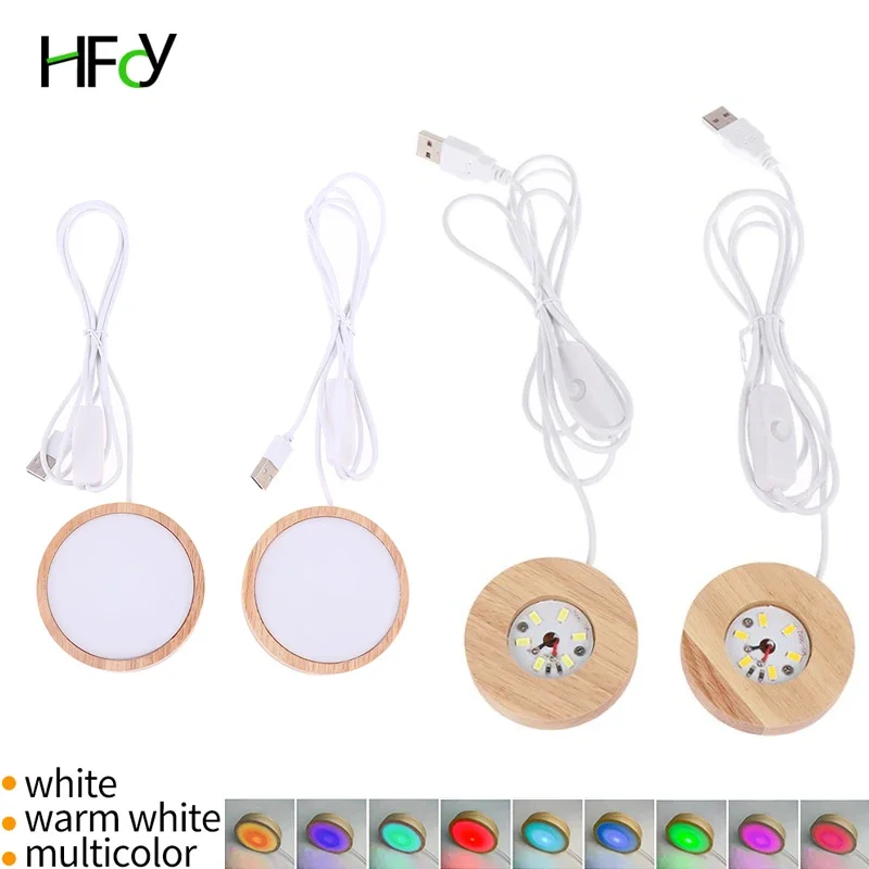 Wood Round LED Night Light Base Art Display Holder USB Lamp Holder for Crystals Glass Ball Resin Art Decoration 80mm