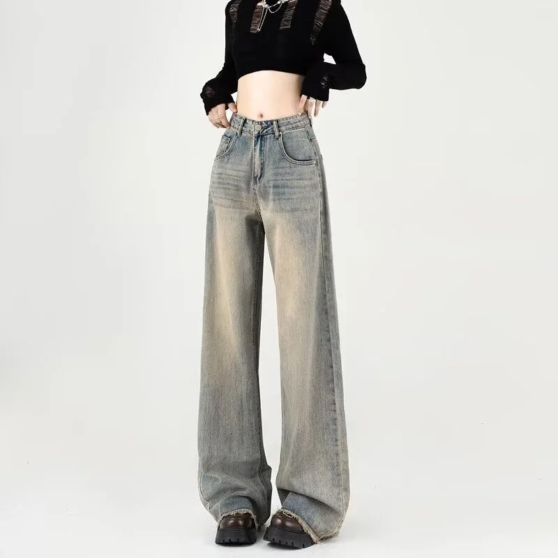 

Retro High Waist Wide Leg Jeans Women's Faion Straight Cut Slimming Loose Drape Versatile Spring Autumn New Sle