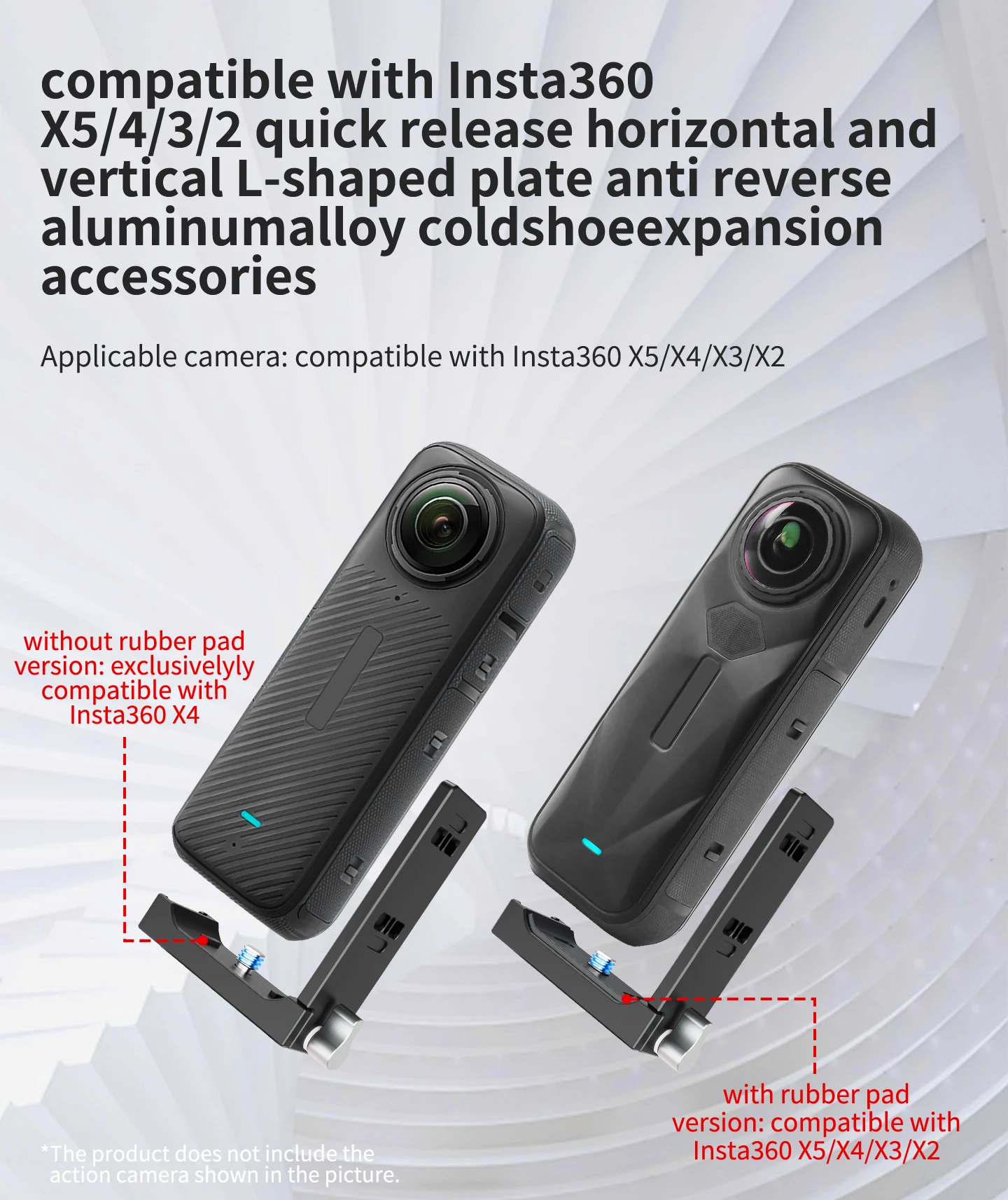 Schnellwechselplatte für Insta360 X5 X4 X3 X2 Fast Install Mount 1/4 Arri Selfie Stick Stativadapter Kaltschuh Mic Lichthalter – Detail 3