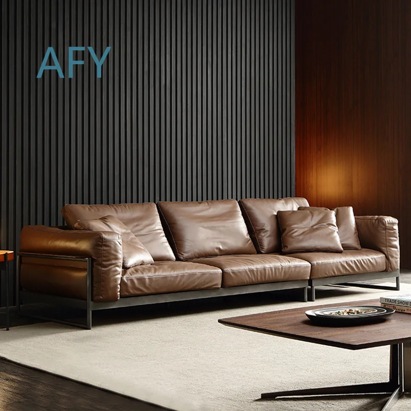 Modern Minimalist Leather Sofa for Office Reception Business Space Industrial Style Straight Sectional Down Filling