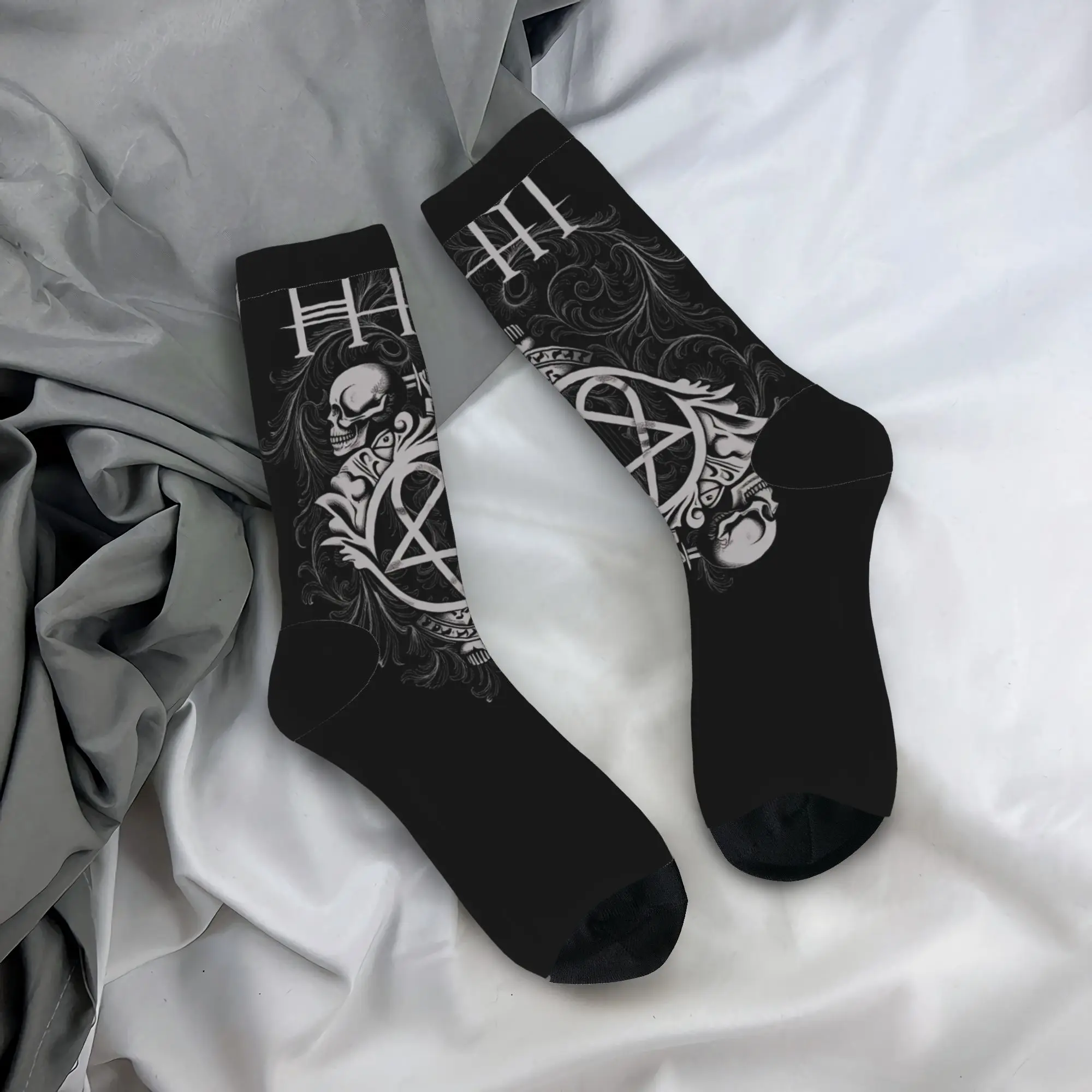 

Unisex Men Socks Ville Valo Him Dual Skull On Brown Stockings Anti Skid Quality Socks Spring Retro Design Cycling Socks