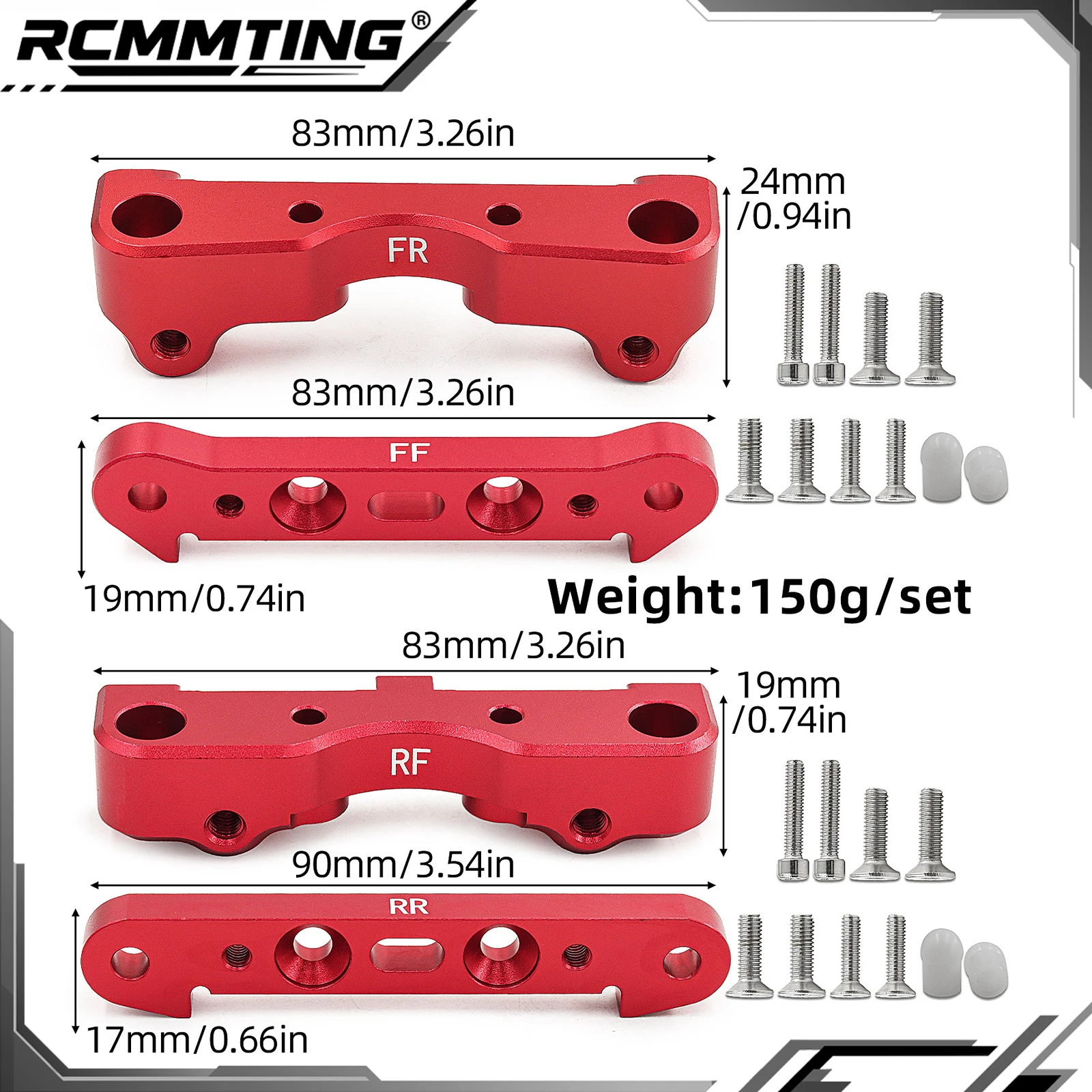RCMMTING-Juego de actualización de montaje de brazo inferior de Metal para ARRMA 1/5 Kraton Outcast 8S, soporte de brazo inferior de suspensión delantera/trasera de aleación de aluminio