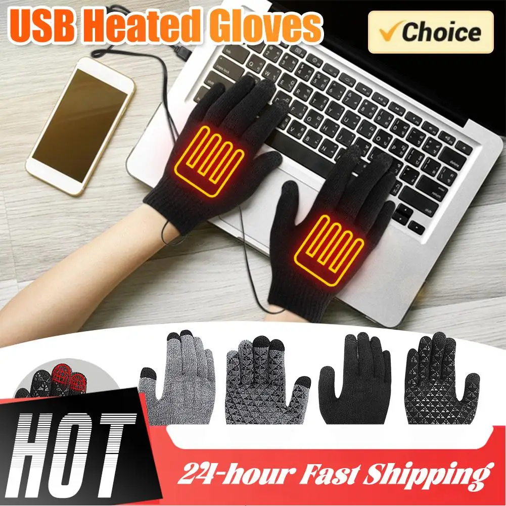 

1 пара перчаток с USB-подогревом и полным пальцем, зимние теплые вязаные перчатки с подогревом для женщин и мужчин, аксессуары для велоспорта и катания на лыжах