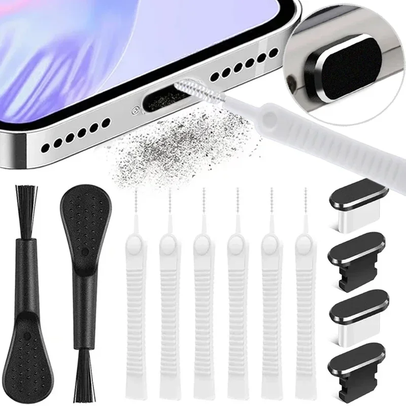 Metal USB C Dust Plug for IPhone 16 15 Pro 14 13 Samsung Xiaomi Android Charging Port Protector Cap Cleaning Brush Cleaner Set