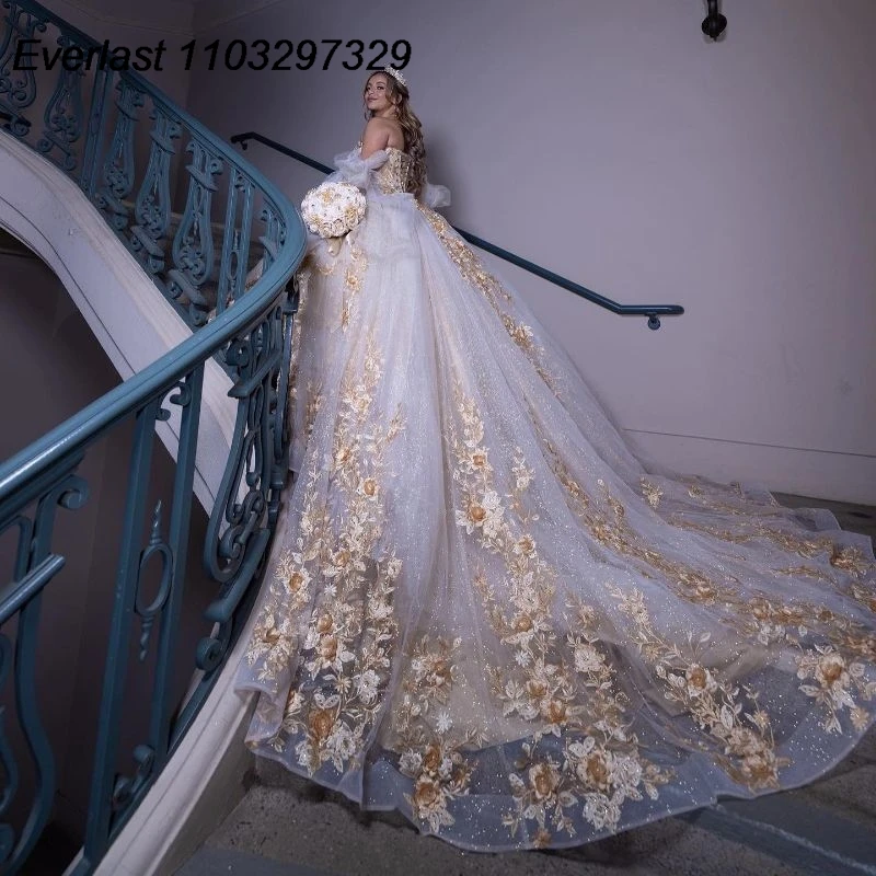 EVLAST-vestido De quinceañera en 3D para mujer, traje De baile con apliques De encaje Floral, abalorios, estilo mexicano dulce 16, 15 años, TQD739, 2024