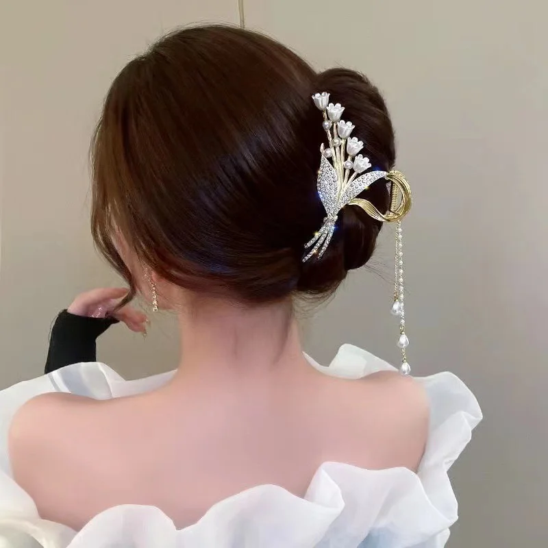 Strass Perle Quaste Haar Klaue Für Frauen Mädchen Elegante Pferdeschwanz Haar Clip Mode Haar Zubehör Exquisite Shark Clip Geschenke – Detail 2