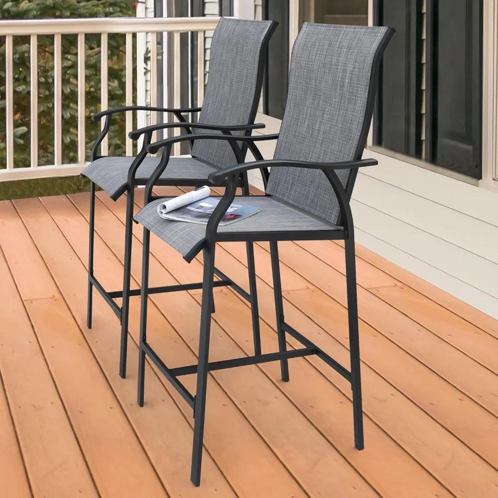

2 Piece Outdoor Patio Bar Stools, All-Weather Textilene High Bar Stools Set of 2 with Powder-Coated Iron Frame, for Patio