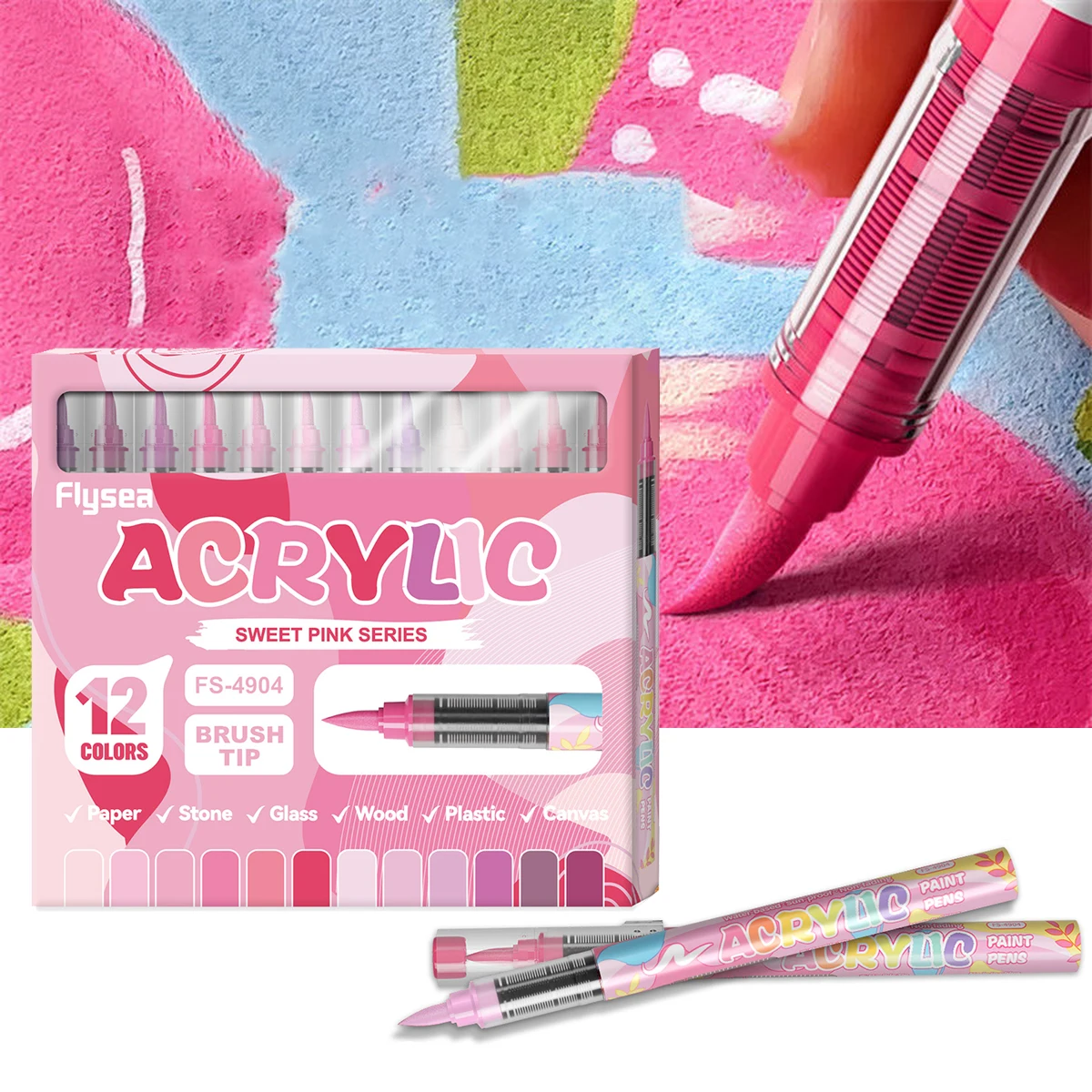 

12Colors Acrylic Paint Markers Brush Tip Direct-Liquid Ink Control System Professional-Grade Paint Pen for Any Surface DIY Craft