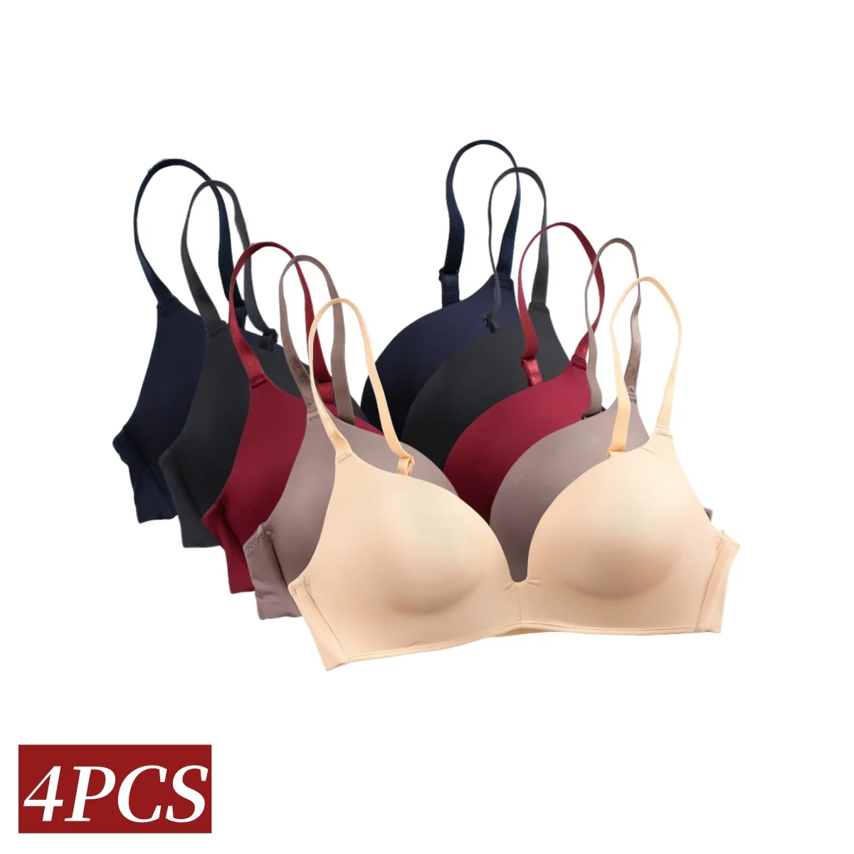 

Комплект из 4 бесшовных бюстгальтеров пуш-ап для женщин, без косточек, без спинки, однотонные, размеры S-XL