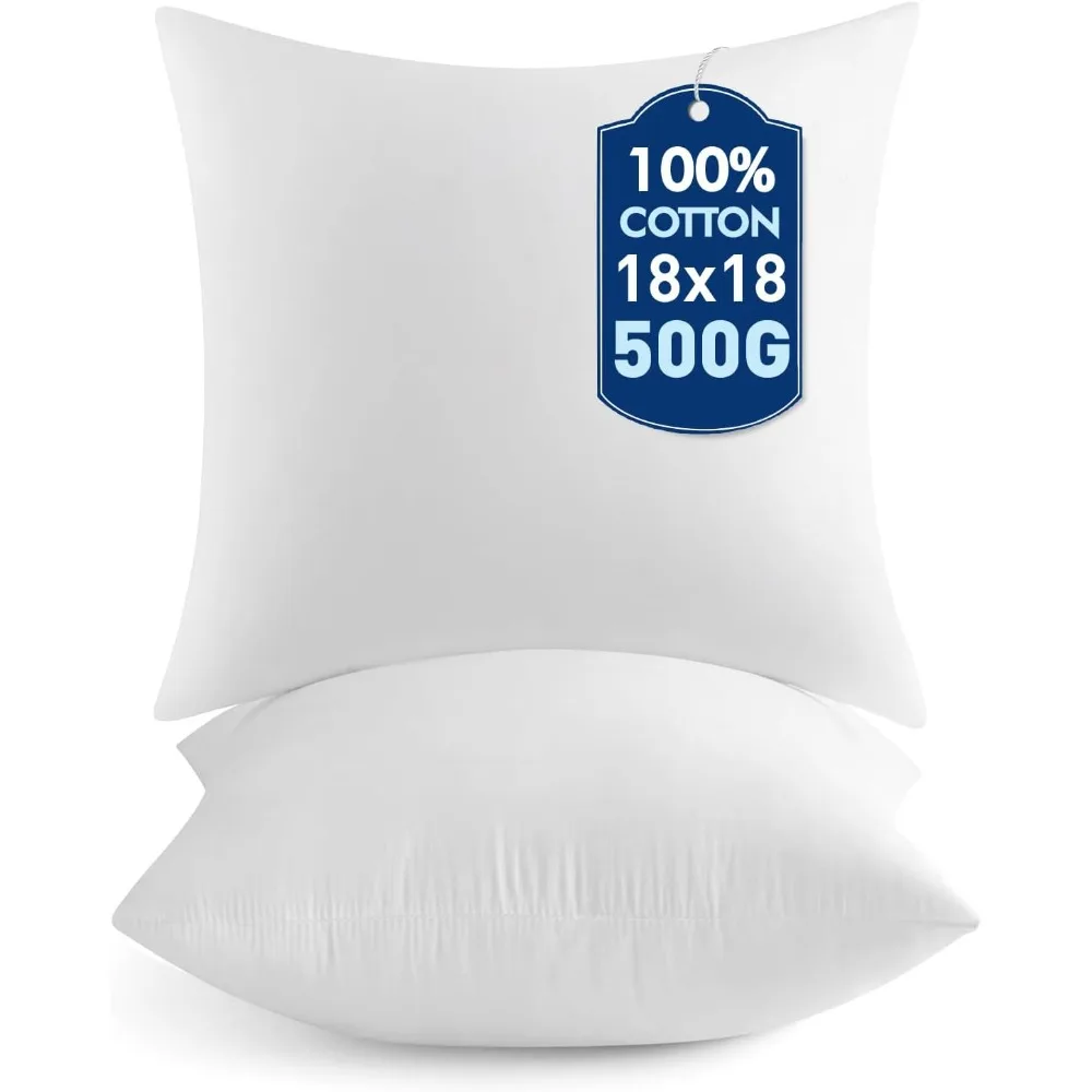 

18x18 Pillow Inserts,Set of 2 100% Virgin Microfiber with Cotton Cover Throw Pillows for Couch Sofa and Bed