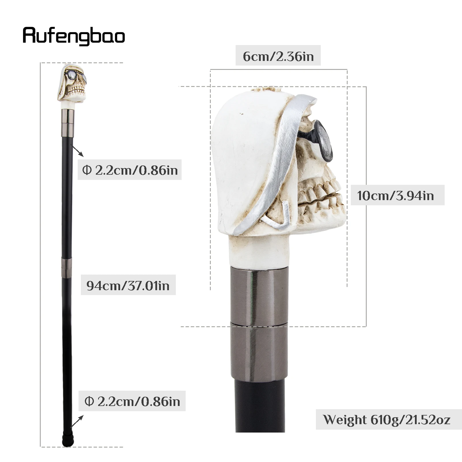 Silver Resin Wear Glasses Skull Head Cane Decorative Cospaly  Cane Halloween Mace Wand Crosier Performance Stage Cane 94cm