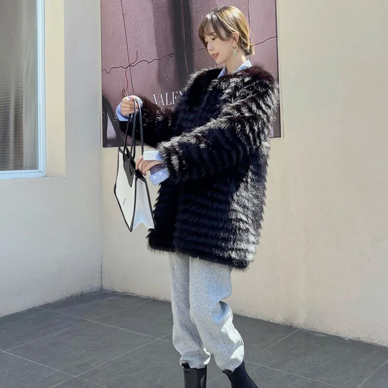 Imitação de pele de raposa casaco de pele de raposa feminina 2025 novo inverno casaco de pele grossa temperamento falso elegância preto feminino para casaco h458