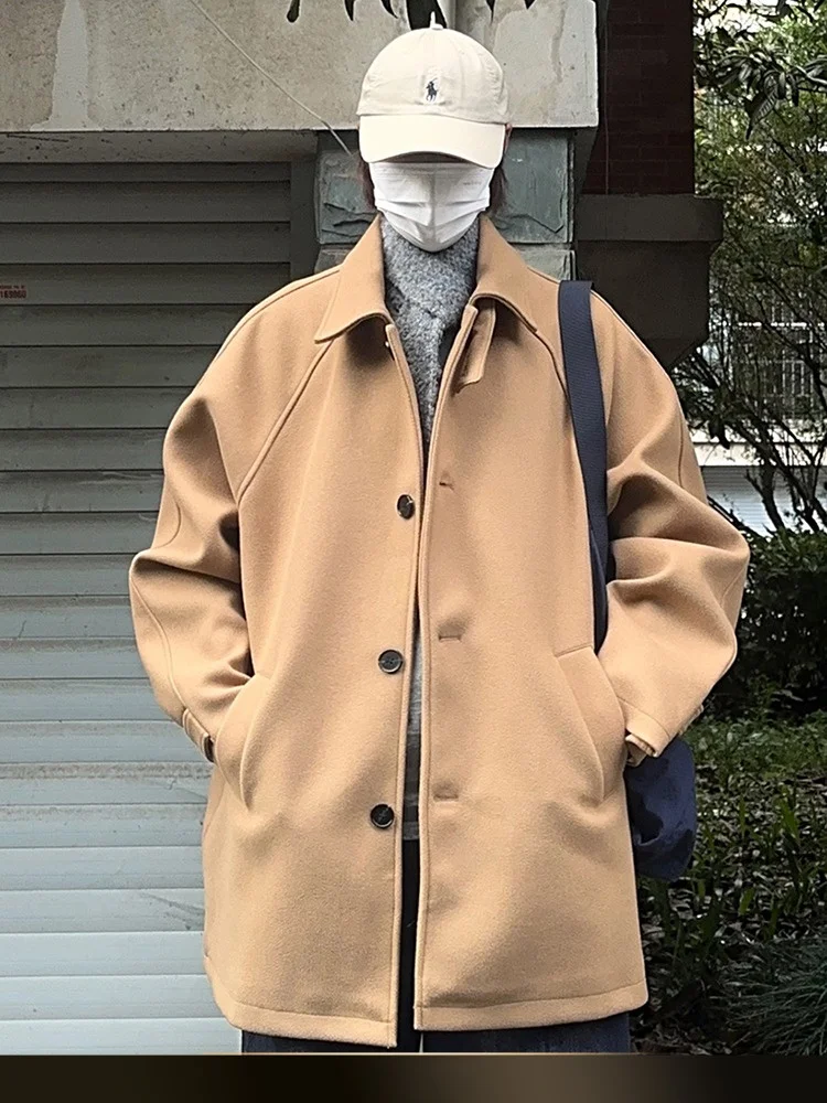 

Retro Japanese Sle Mermaid Mid-Length Woolen Coat Casual Loose Windbreaker Outerwear for Children in Winter Polyester Fiber