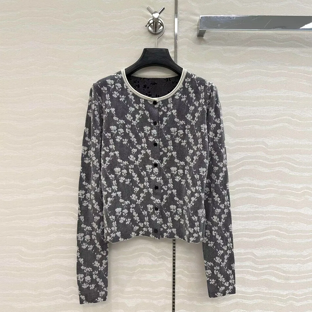 

Новая мода Slim Fit повседневный вязаный кардиган топы женские с круглым вырезом и длинным рукавом однобортный жаккардовый цветочный винтажный милый свитер