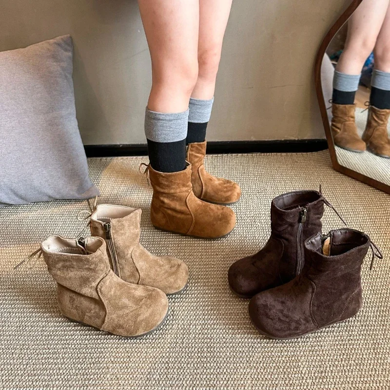 Zapatos De Mujer Boats Fashion Girls' Shoes 2025Autumn New Style Kids Mid Length Boots Comfort Non Slip Girls Casual Ankle Boots