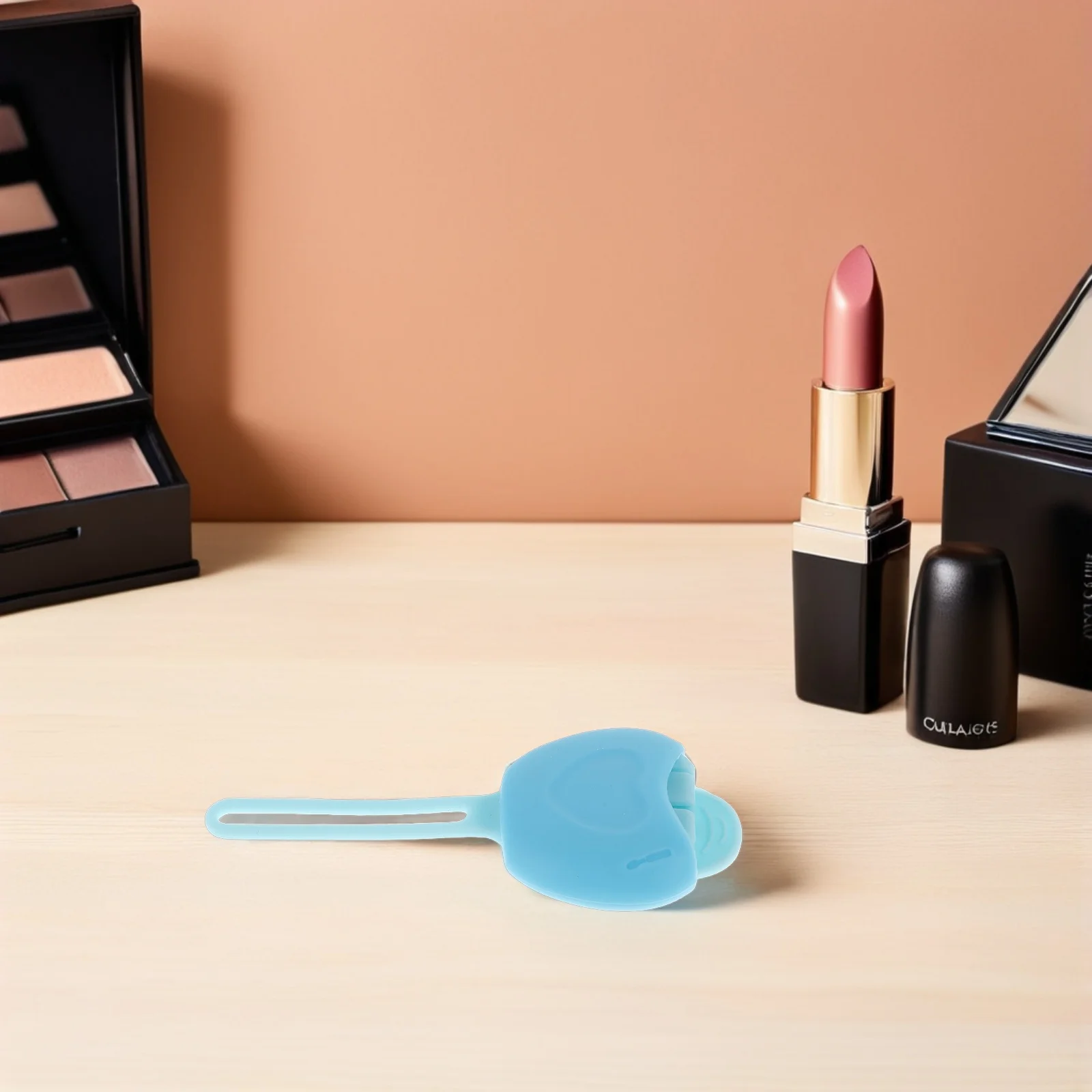 Stijlvolle blauwe siliconen lippenborstelhouder, compact reisverpakking met riem, houdt borstels schoon en veilig, lippenbalsem applicator organizer