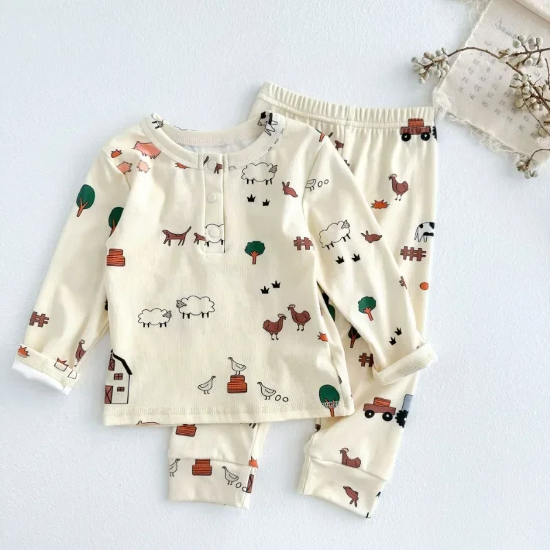 

Весенне-осенние детские пижамные комплекты, милая футболка с длинными рукавами с героями мультфильмов + штаны, комплект из 2 предметов для мальчиков и девочек, пижамный комплект, детская одежда для сна