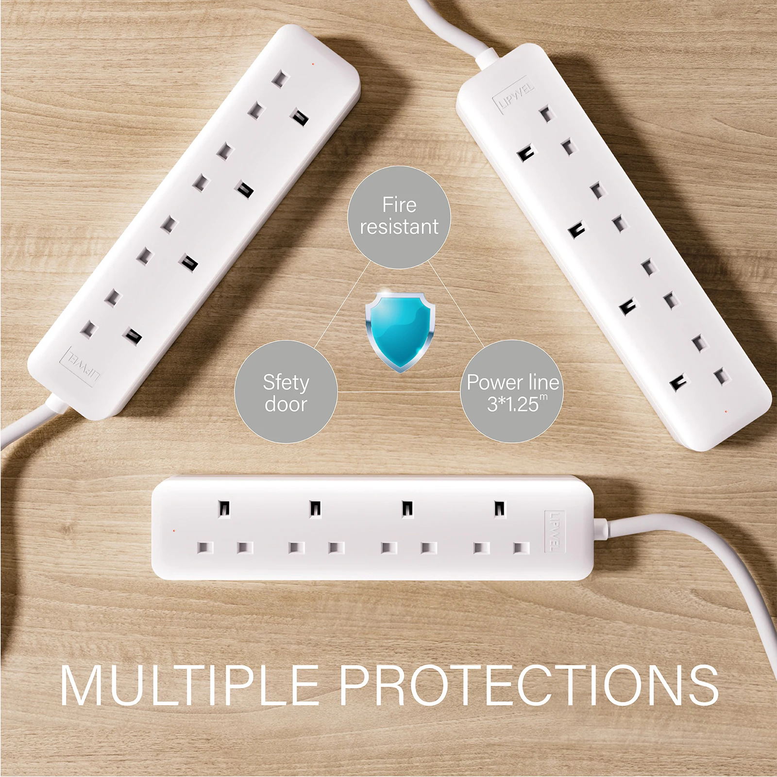 1pc UK wall mounted electrical plug, 4 AC high-power 3250W PC materials with long service life suitable for business trips use