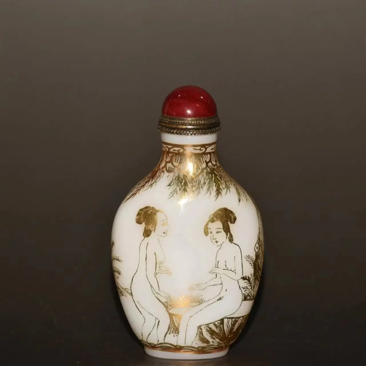 

Collection old colored glaze Line drawing in gold snuff bottle, #02,best adornment&collection, free shipping