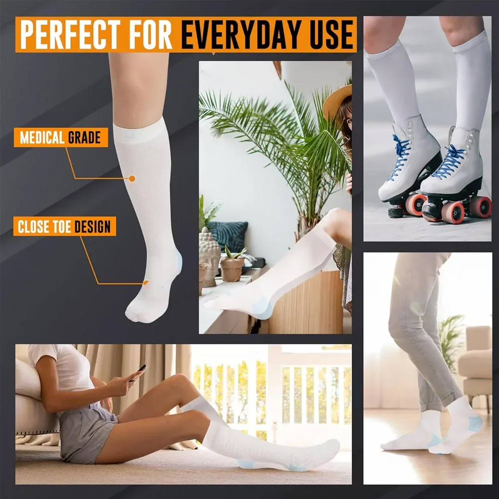 TED Hose Knee High Anti Embolism Stockings for Women & Men, Hospital Style Surgical Stockings, Plus Size White Compression Socks