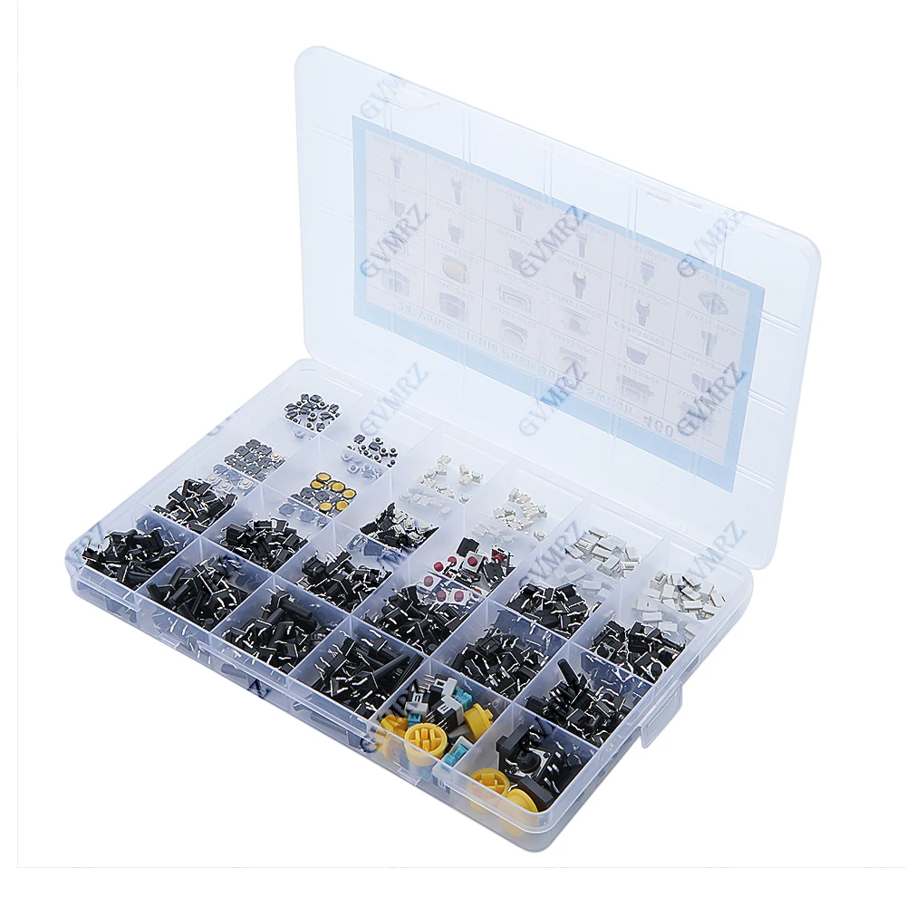 460PCS 24 Values Tactile Push Button Switch SMD Micro Momentary Tact Switch Assortment Kit for Car Remote Control with Box 3X4X2