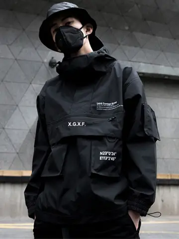 남성 자켓 Techwear 하이 스트리트 streetwear 블랙 까마귀 포켓 남자 여자 커플 봄 가을 패션 새로운 방수 남성 탑