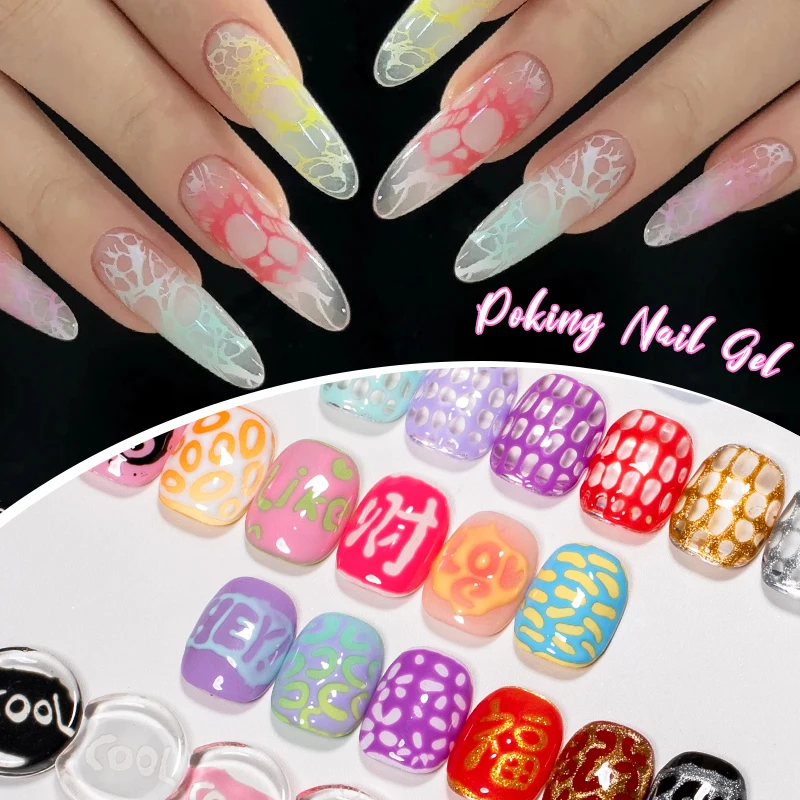 MEET ACROSS 12 Cores Poking Nail Gel 7ml Poke Gel Esmalte e Base Transparente Especial Gel Pintura 3D Verniz em Gel para Nail Art