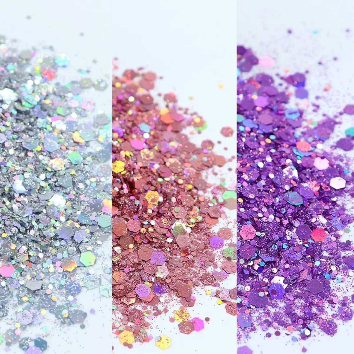 10G Holographic Silver Chunky Nail Glitter Mixed Hexagon Colorful Sequin Powder for Gel Polish Epoxy Resin DIY Nails Accessories