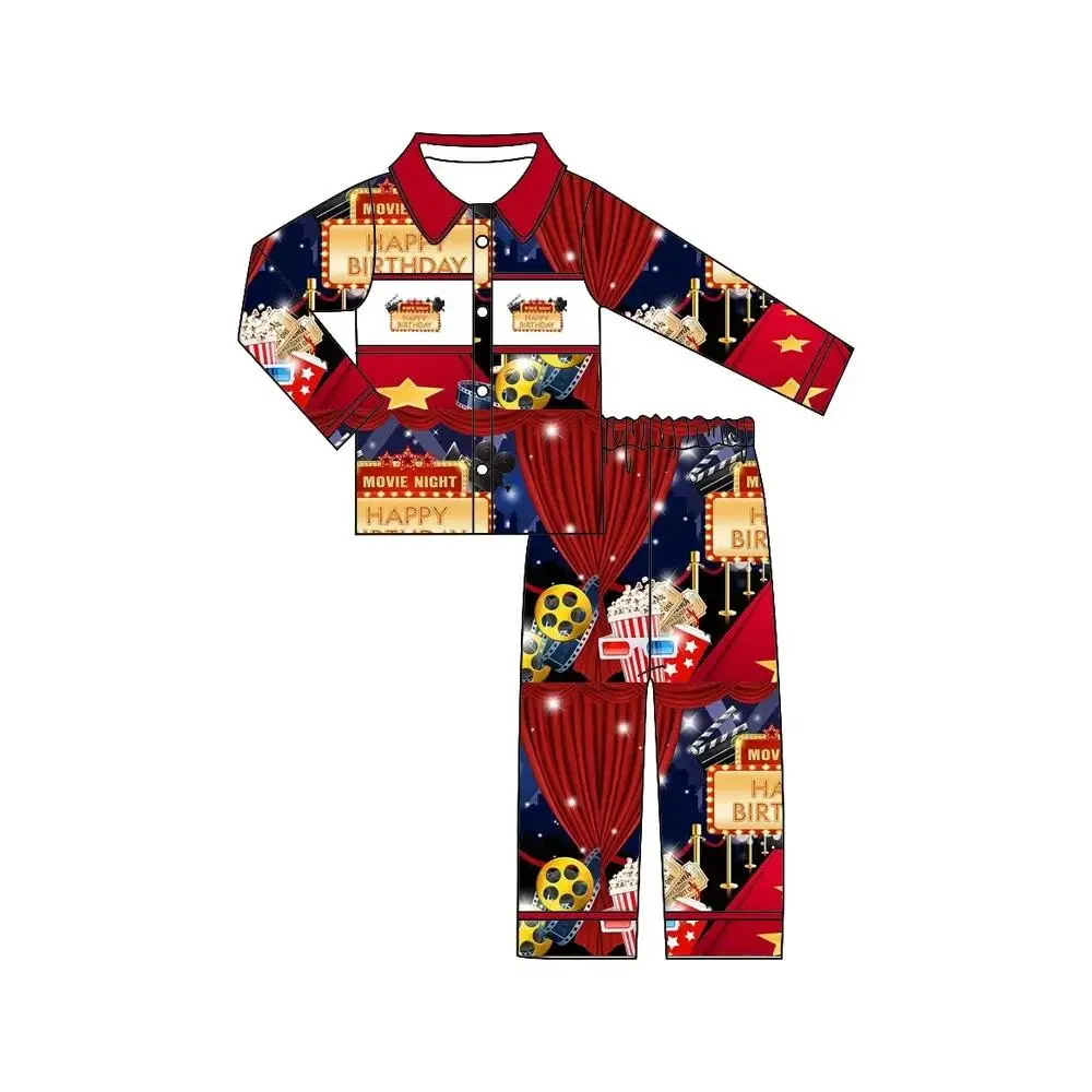 Children Boutique Movie Night Pjs Outfits Happy Birthday Pajamas Boys Girl Sets