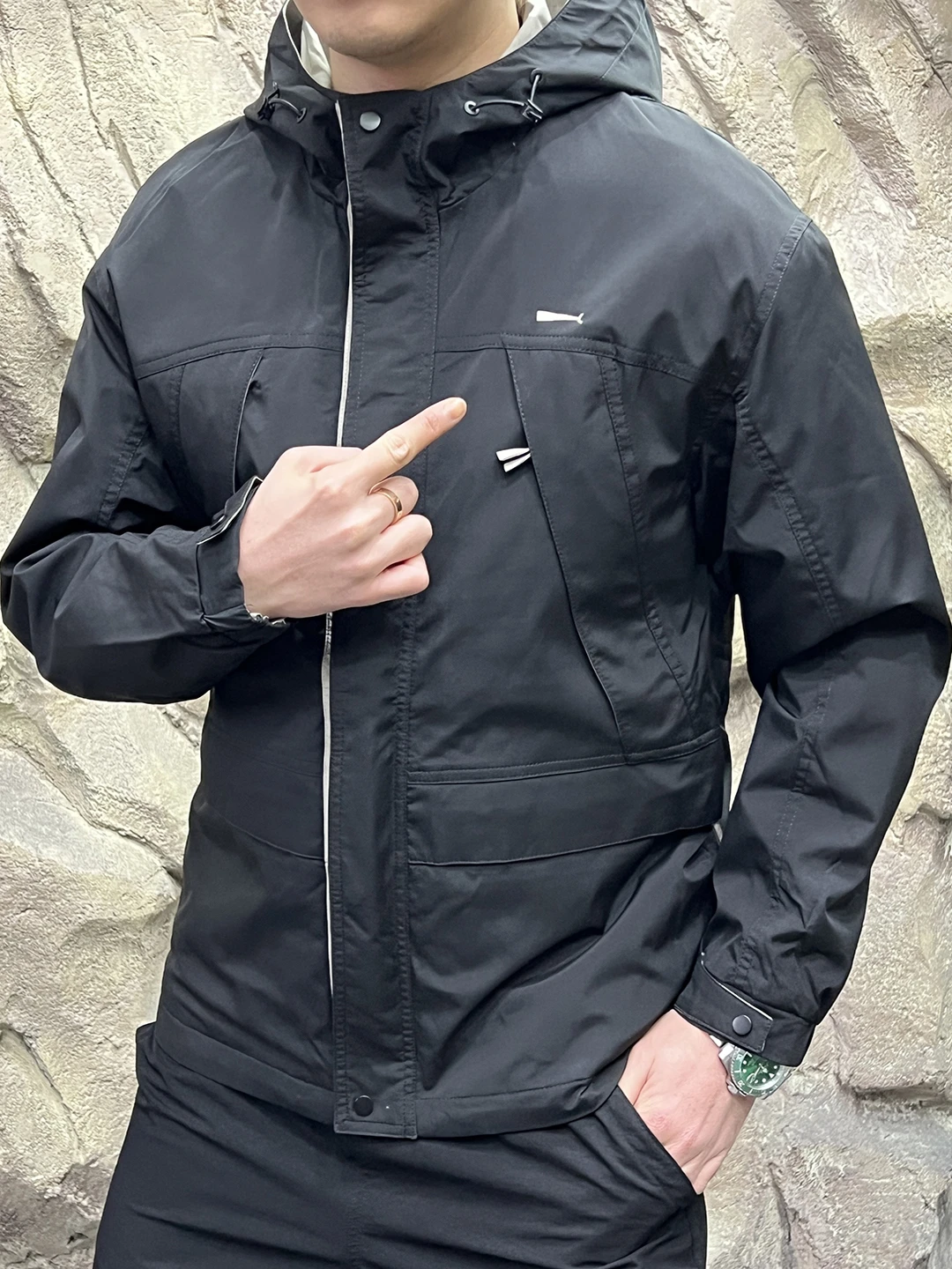 

Retro Diamond Stitching Cotton Jaet Men's Outdoor Hooded Autumn Winter Pure Color Versatile Cotton Jaet Coat