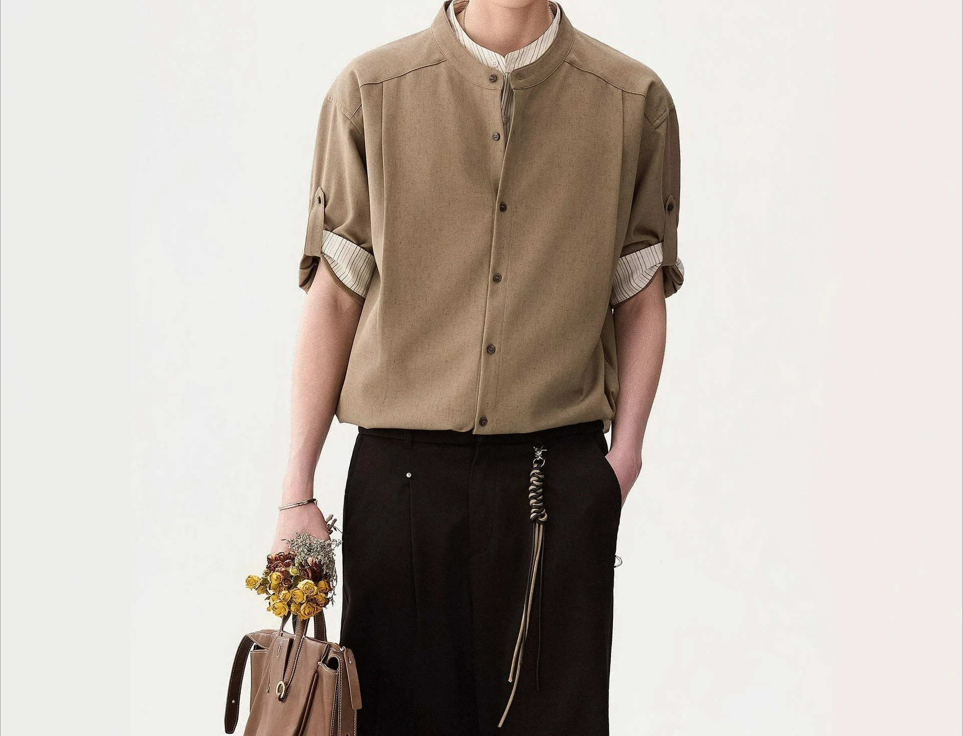 Design Sense Fake Two-piece Stand-up Collar Short-sleeved Shirt Boys Summer Thin New Chinese Blend Shirt