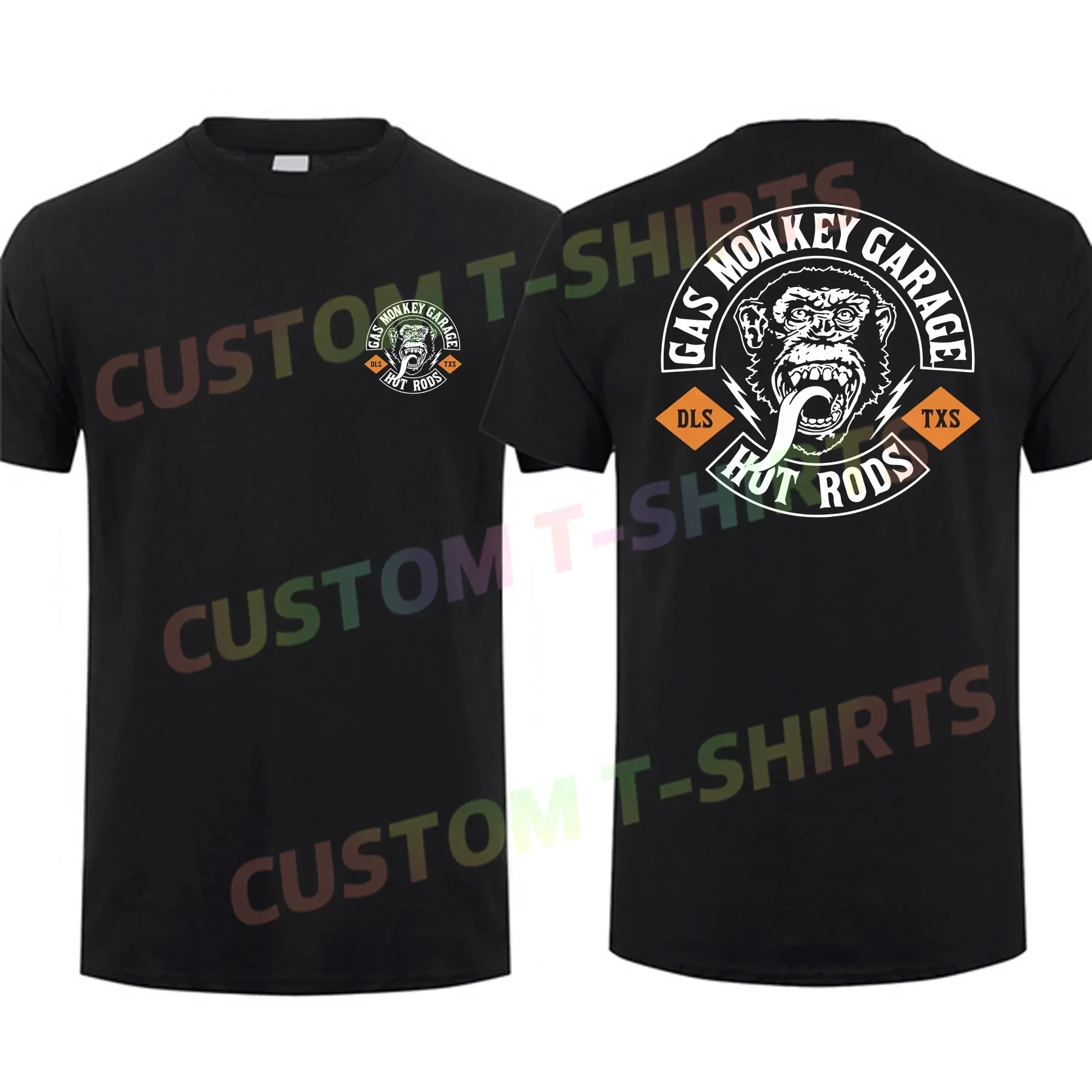 

Amazing Tees Men T Shirt Double-sided Casual Oversized Gas Monkeys Garage Hot Rods Circle Logo Limited T-shirt Male T-shirts