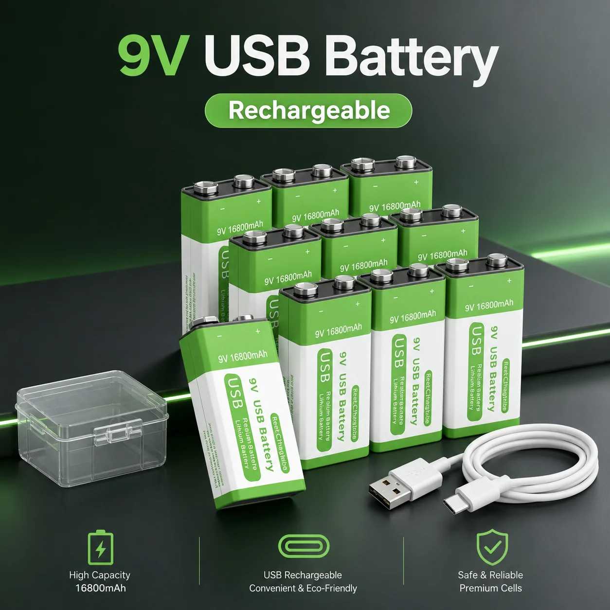 

Micro USB Charging 9V Lithium Rechargeable Battery 16800mAh For Multimeter Microphone Toy KTV Remote Controller