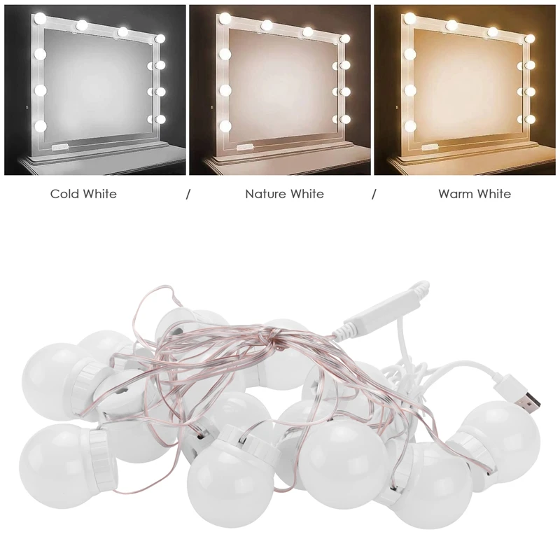 3 modalità colori specchio per il trucco luce LED Touch-Dimming Vanity Dressing lampada lampadina USB 12V Make Up specchio lampada da parete