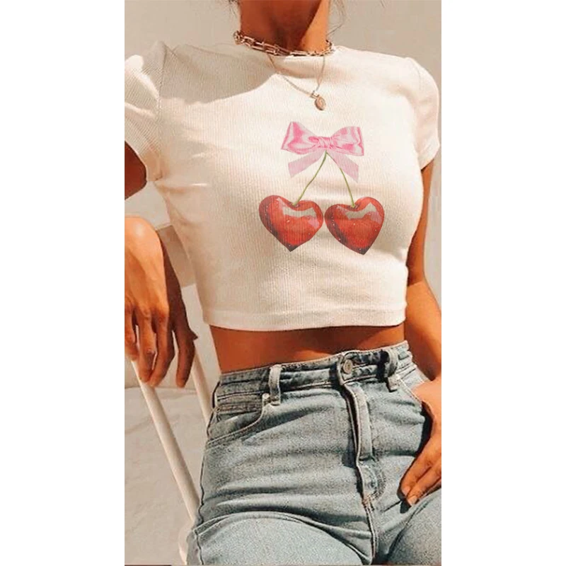 Corsetto da donna Vintage Gothic Baby Tees Emo Girls Y2k Style Clothes papillon Cherry Graphics Print t-shirt Punk Grunge Crop Tops