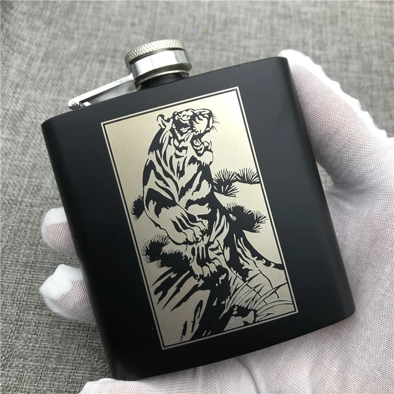 Personalized Customized Tiger Hip Flasks 6 Oz 170ml 304 Stainless Steel Alcohol Whiekey Vodka Flask With Funnel DIY