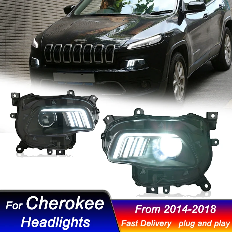 

Car styling Headlights For Jeep CHEROKEE 2014-2018 new style full LED DRL Dynamic Signal Lamp Head Lamp Front light Assembly