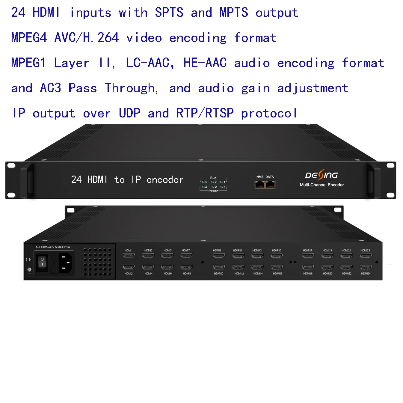 NDS3236S NDS3244S Multi-channel Encoder, 16/24 HDMI to IP encoder, MPEG4 AVC/H.264 video encoding format