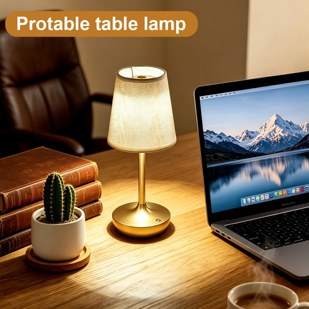

Беспроводная светодиодная настольная лампа в ретро-стиле с тканевым абажуром, 2500 мАч, перезаряжаемая, ночник для бара, столовой, ресторана, для создания атмосферы