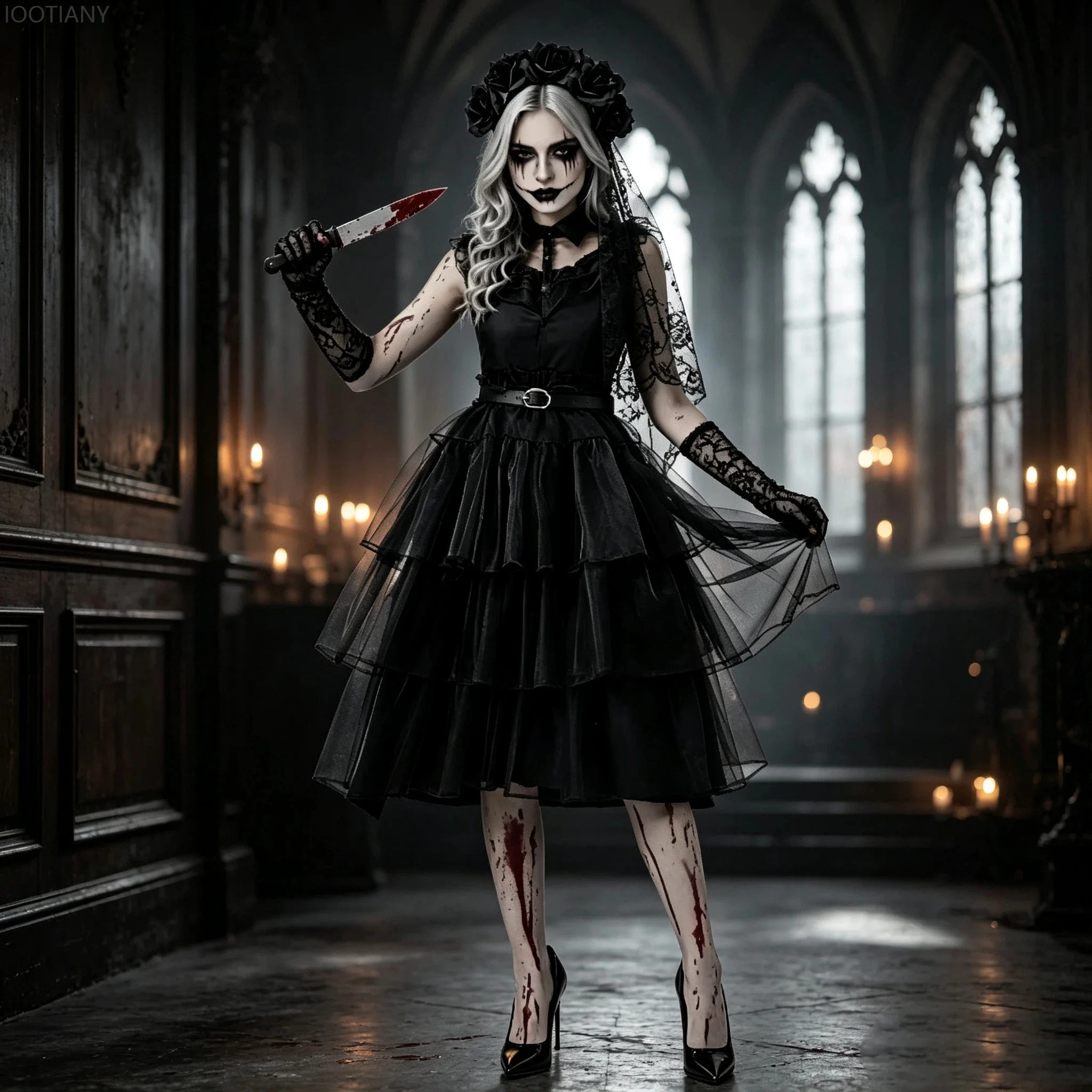 Geisterbraut Zombie Cosplay Kleid Horror Gothic Dunkles Vampir-Kostüm Damen Halloween Hochzeit Party Ausgefallenes Flauschiges Rock-Outfit
