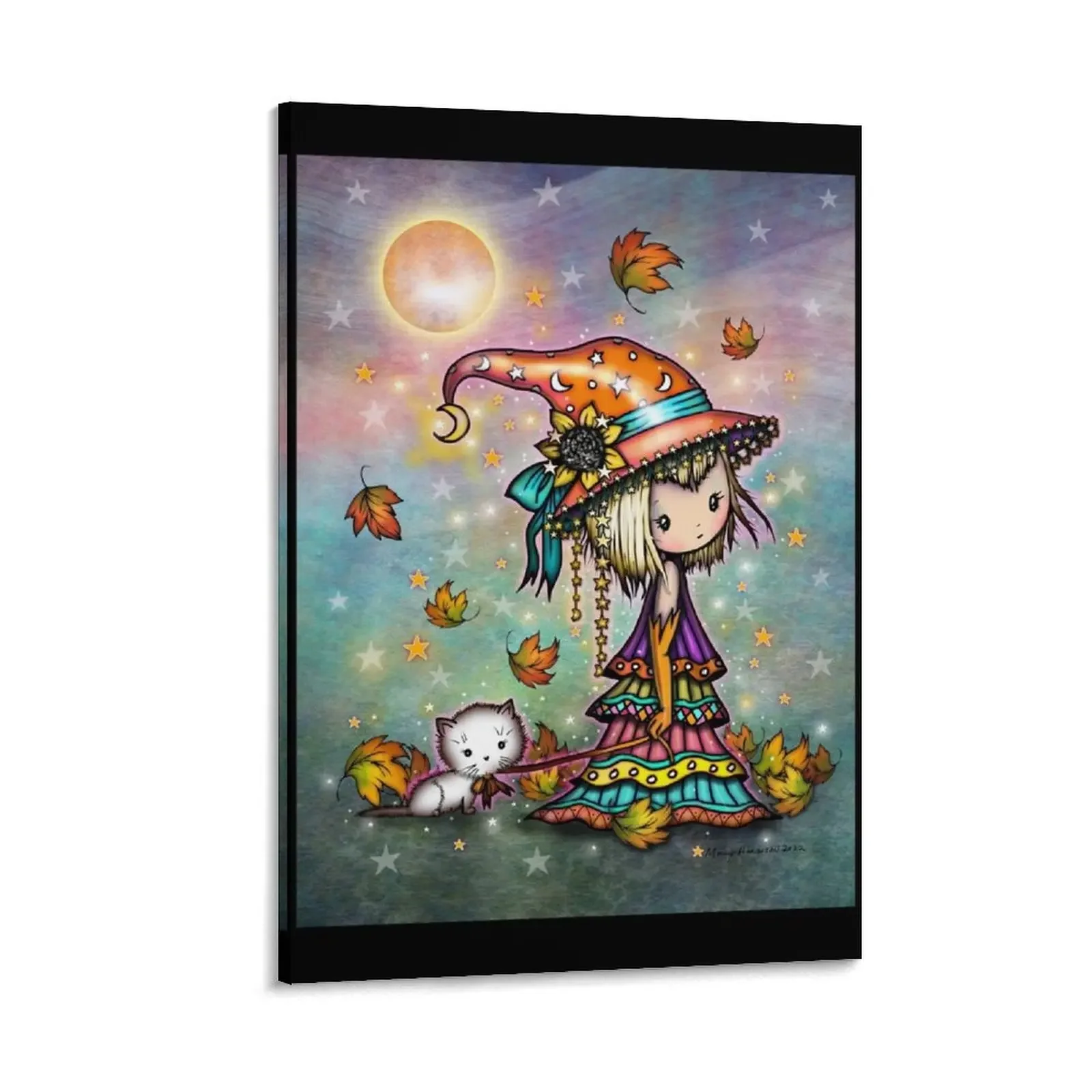 

Little Wanderer Boho Witch and Cat Halloween Art Canvas Painting Wall decoration poster Wall posters art