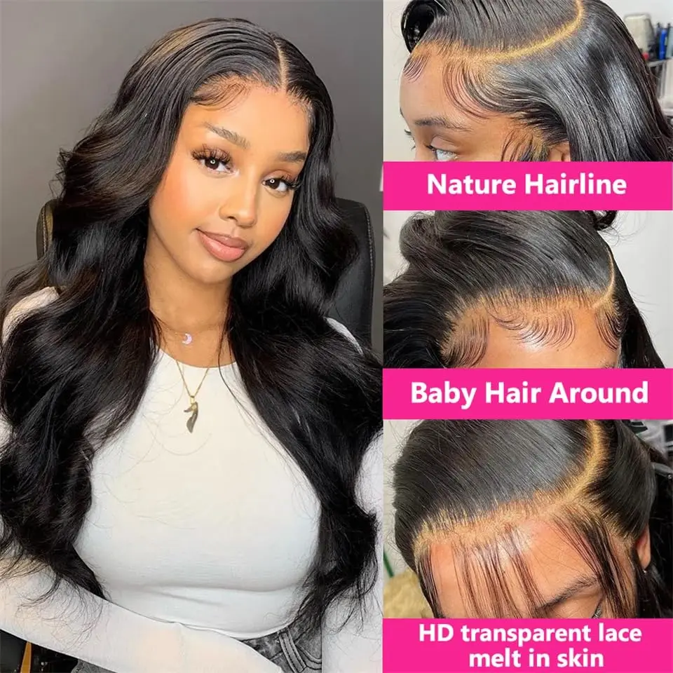 Yijimei 100% menschliches Haar, 250% Dichte leimlose HD transparente Spitze Front Perücken (16-32 Zoll) 13x4 Body Wave Lace Front Perücken