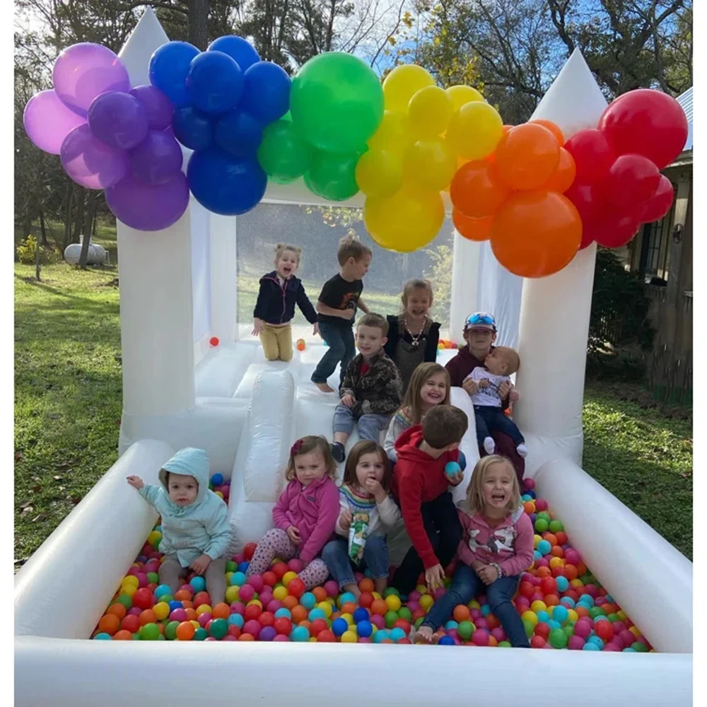 Commerica-casa de rebote blanca para niños, 13 'X 8', castillo hinchable de PVC completo con tobogán, mini Bola de rebote, soplador de aire, Envío Gratis