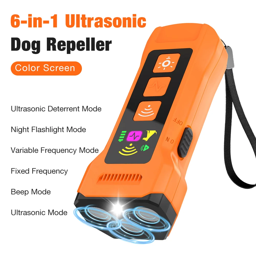 Factory Wholesale New 6-in-1 Ultrasonic Dog Repellent with Color Screen and Portable 3-head Bark Stop Device Dog Repellent
