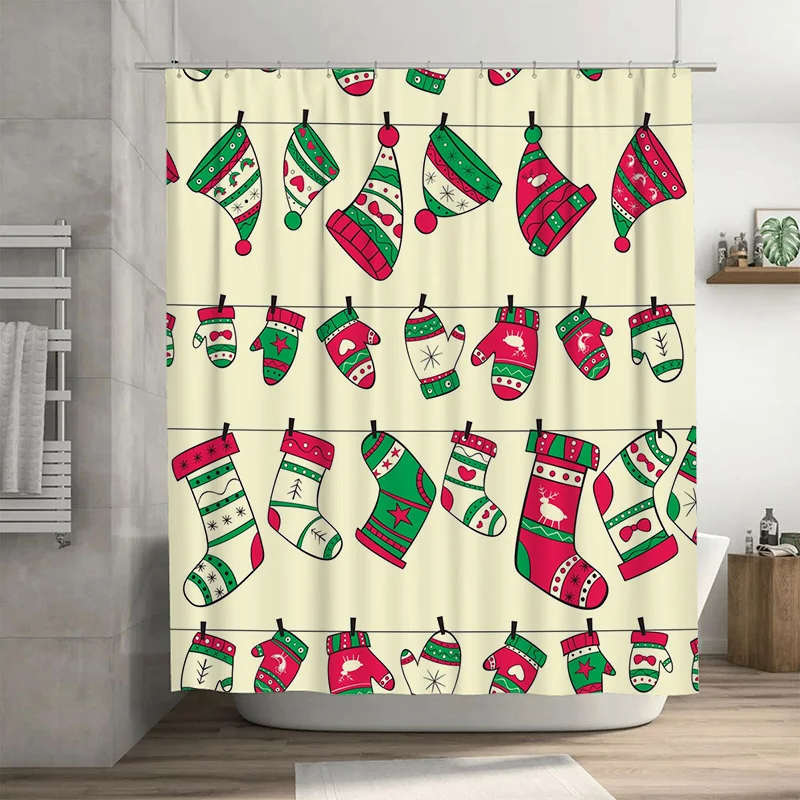 

TU Рождественская занавеска для душа Праздничный праздничный декор с рисунком оленя Водонепроницаемая ткань для ванной комнаты Праздничный домашний декор Рождественский подарок Уютный